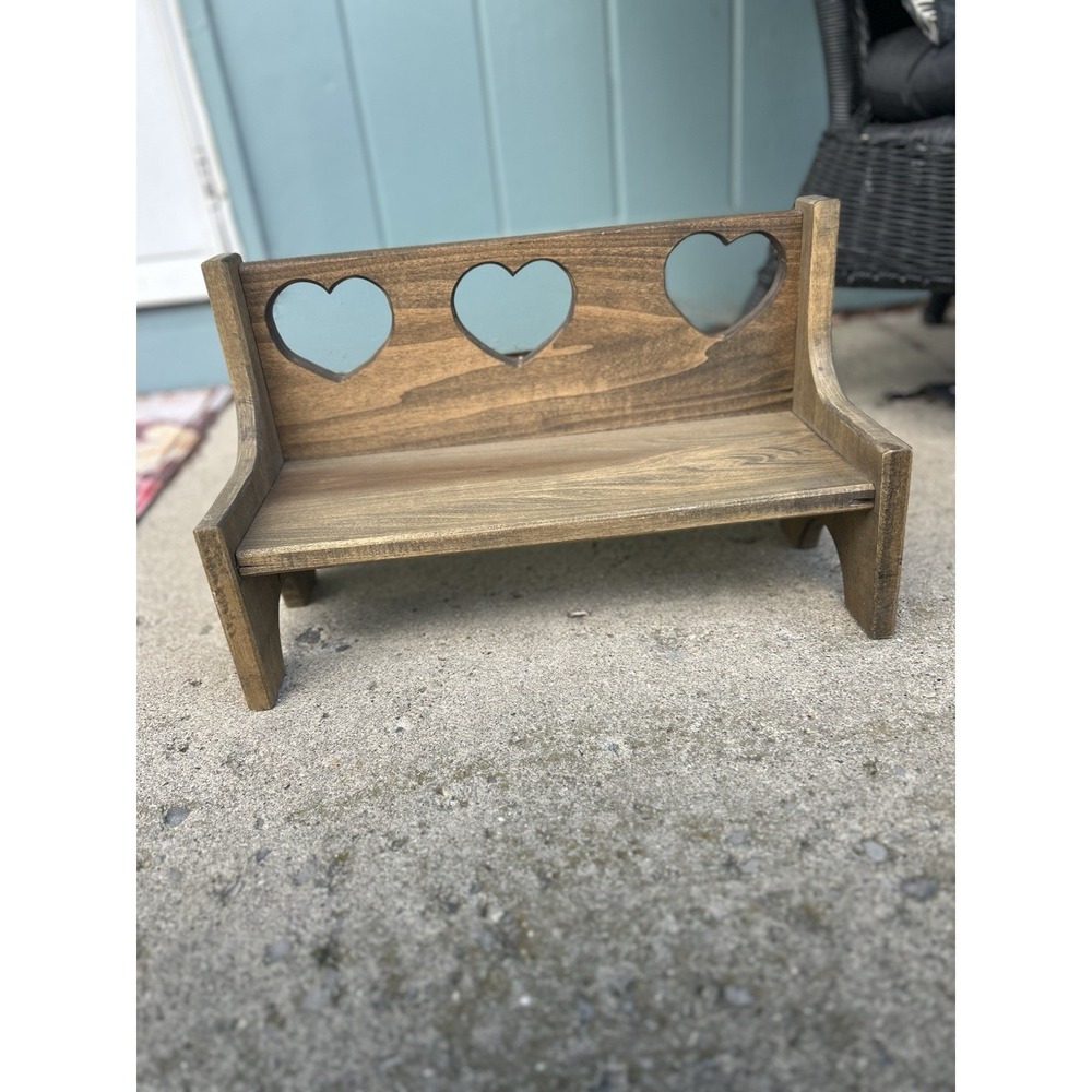 Vintage Wooden Heart Cutout Bench Rustic Granny Core Decor Brown